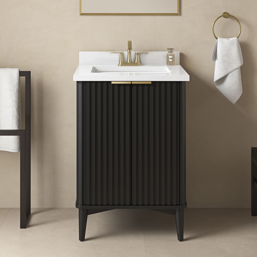 Gabi 24 in. Single Sink Freestanding Onyx Black Bathroom Vanity with White Engineered Stone Top