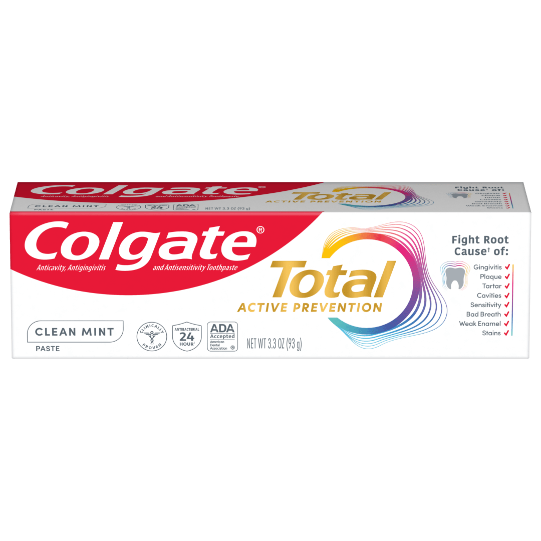 Colgate Total Active Prevention Clean Mint Toothpaste, Travel Size Toothpaste, 3.3 oz