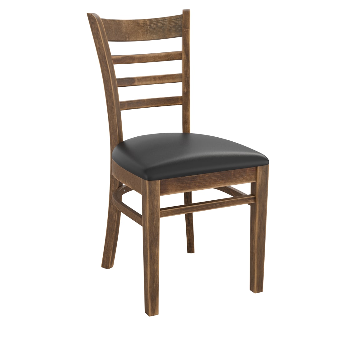 HERCULES Series Ladder Back Antique Copper Wood Restaurant Chair - Black Vinyl Seat