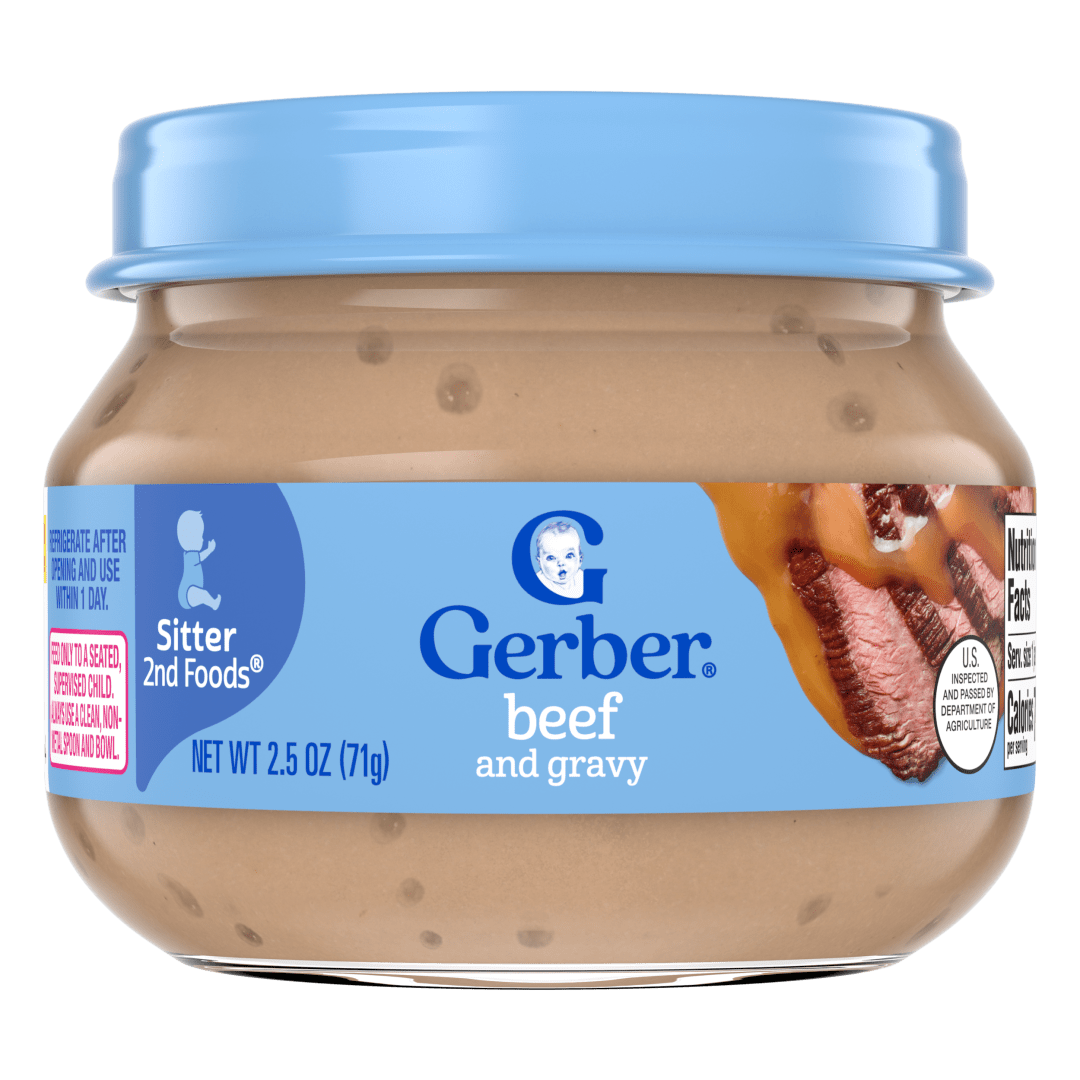 Gerber Stage 2 Baby Food, Baby Mealtime Beef and Gravy Jar, Baby Puree Jars Glass