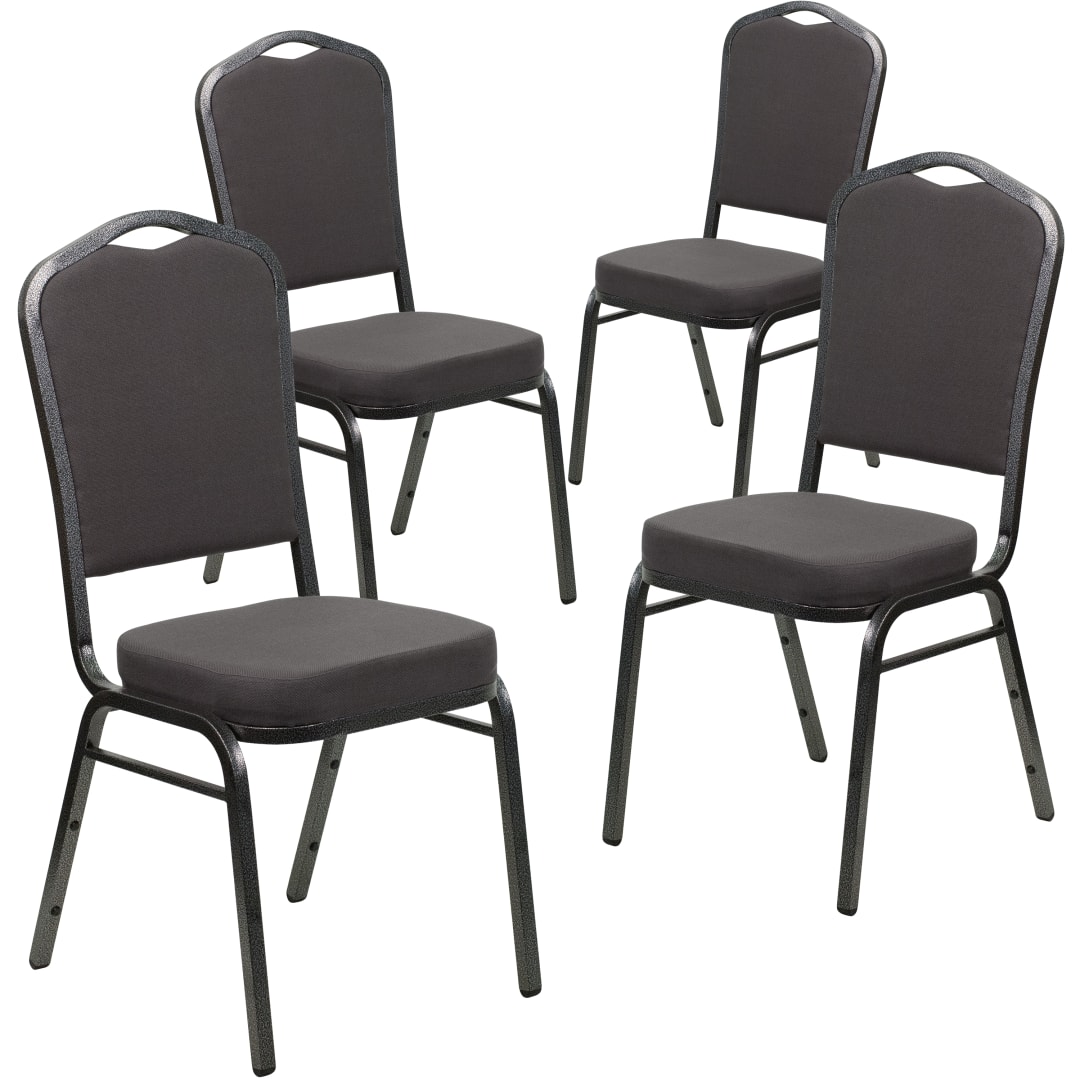 4 Pack HERCULES Series Crown Back Stacking Banquet Chair in Gray Fabric - Silver Vein Frame