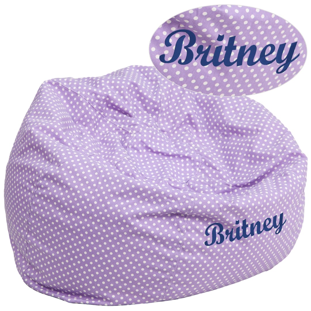 Duncan Personalized Oversized Lavender Dot Bean Bag Chair for Kids and Adults
