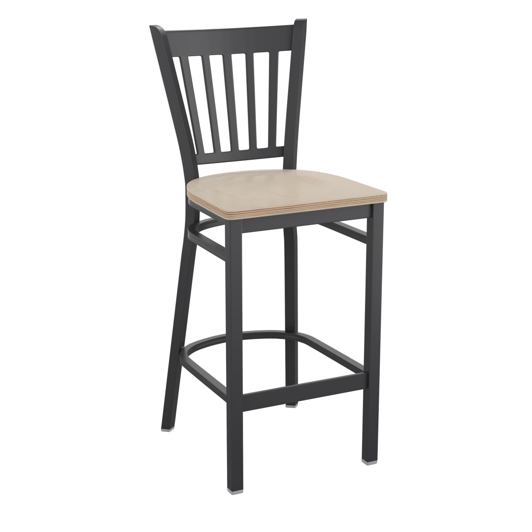 HERCULES Black Vertical Back Metal Restaurant Barstool - Antique White Wood Seat
