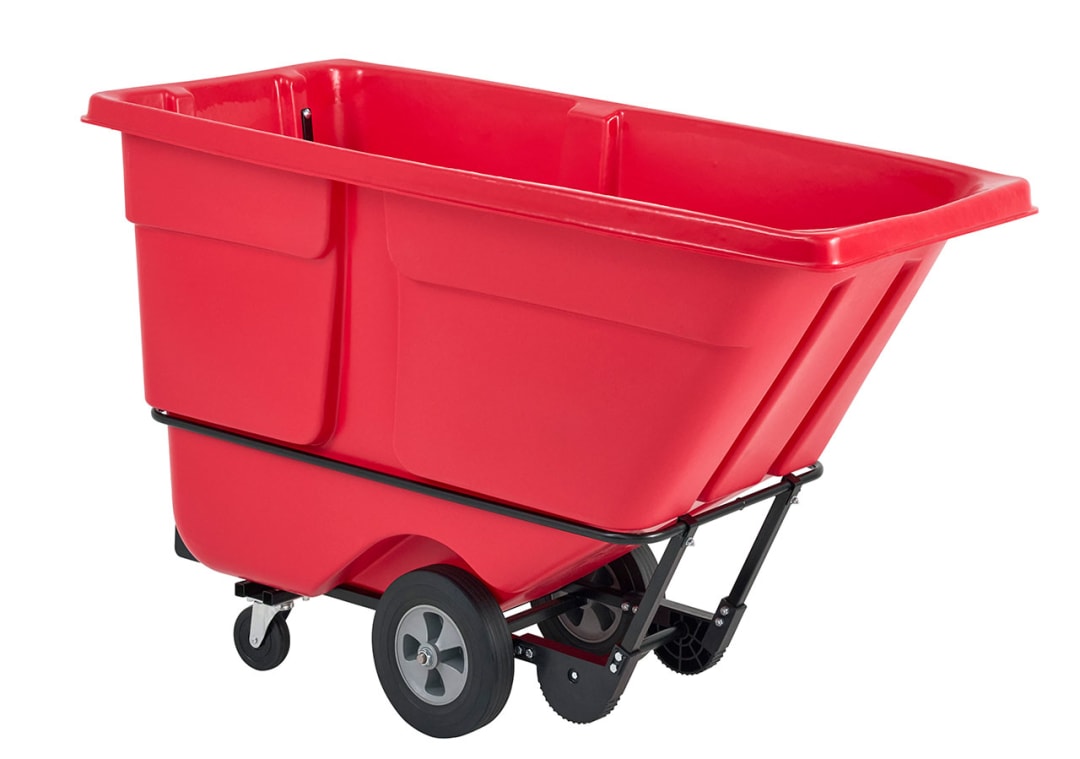 RUBBERMAID COMMERCIAL ROTOMOLDED TILT TRUCK, STANDARD DUTY, 1 CUBIC YARD, RED