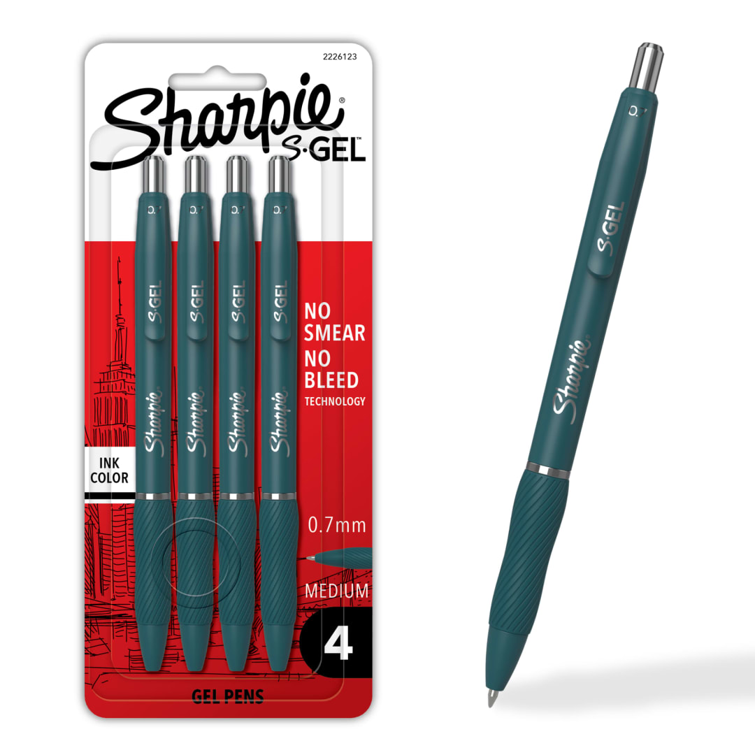 Sharpie S-Gel, Gel Pens, Medium Point (0.7mm), Teal Crush Barrel, Black Ink, 4 Count