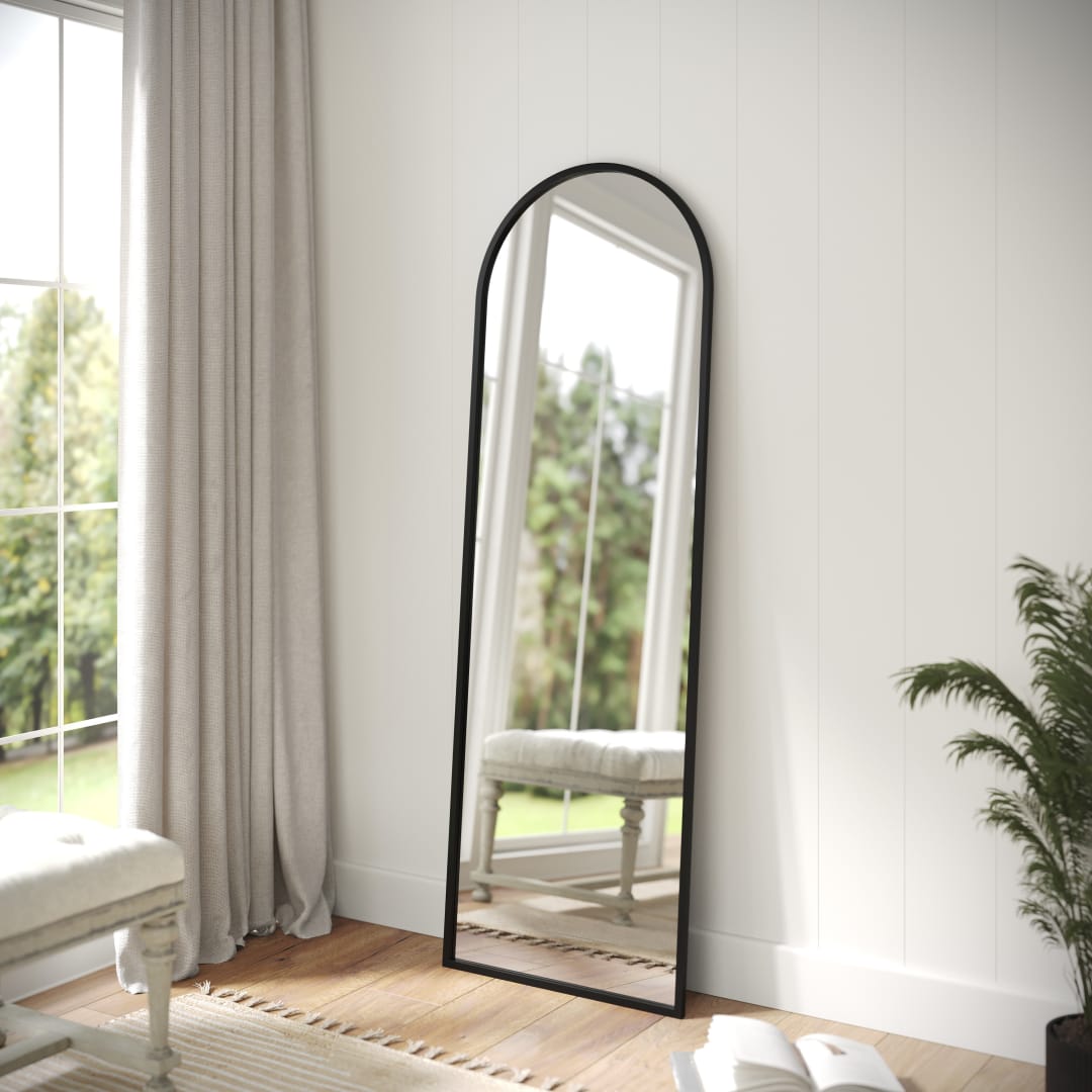 Mila 22"x65" Arched Metal Framed Wall Mirror for Hallways, Entryways, Dining and Living Rooms, Black