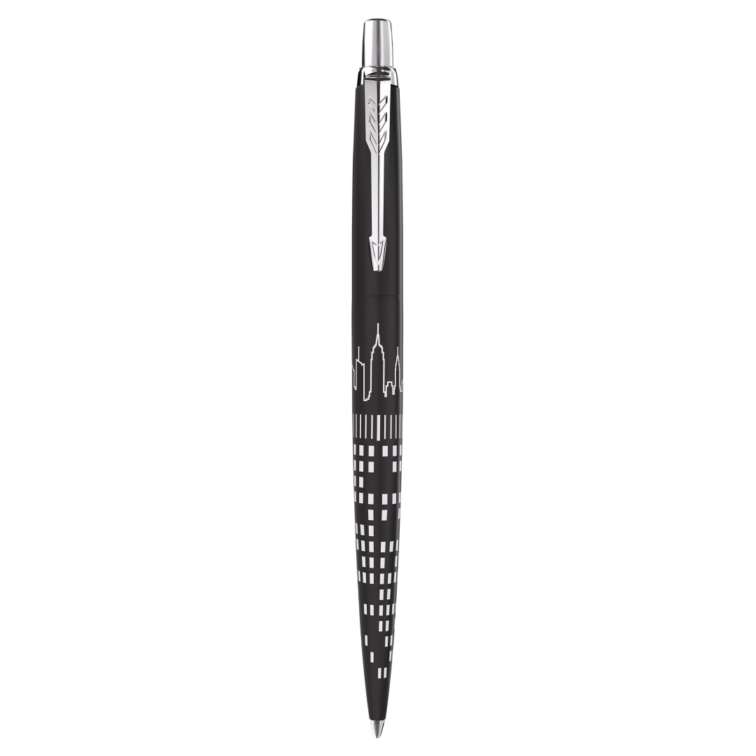 Parker Jotter Bolígrafo | Edición Especial | NYC Negro con detalles cromados | Tinta Azul | Estuche de Regalo