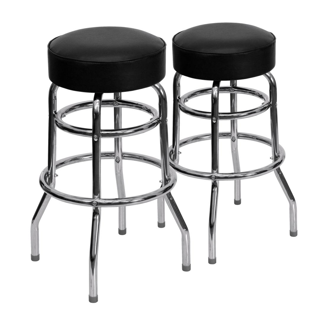 Bruno 2 Pack Double Ring Chrome Barstool with Black Seat