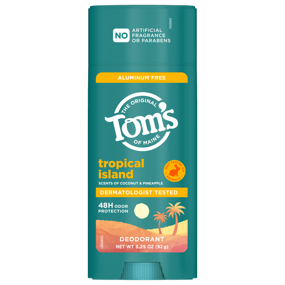 Tom’s of Maine Tropical Island Natural Deodorant for Men and Women, Aluminum Free, No Artificial Fragrances, Dyes, or Preservatives, Baking Soda Free, 48-Hour Odor Protection, 3.25 oz (2 Pack)