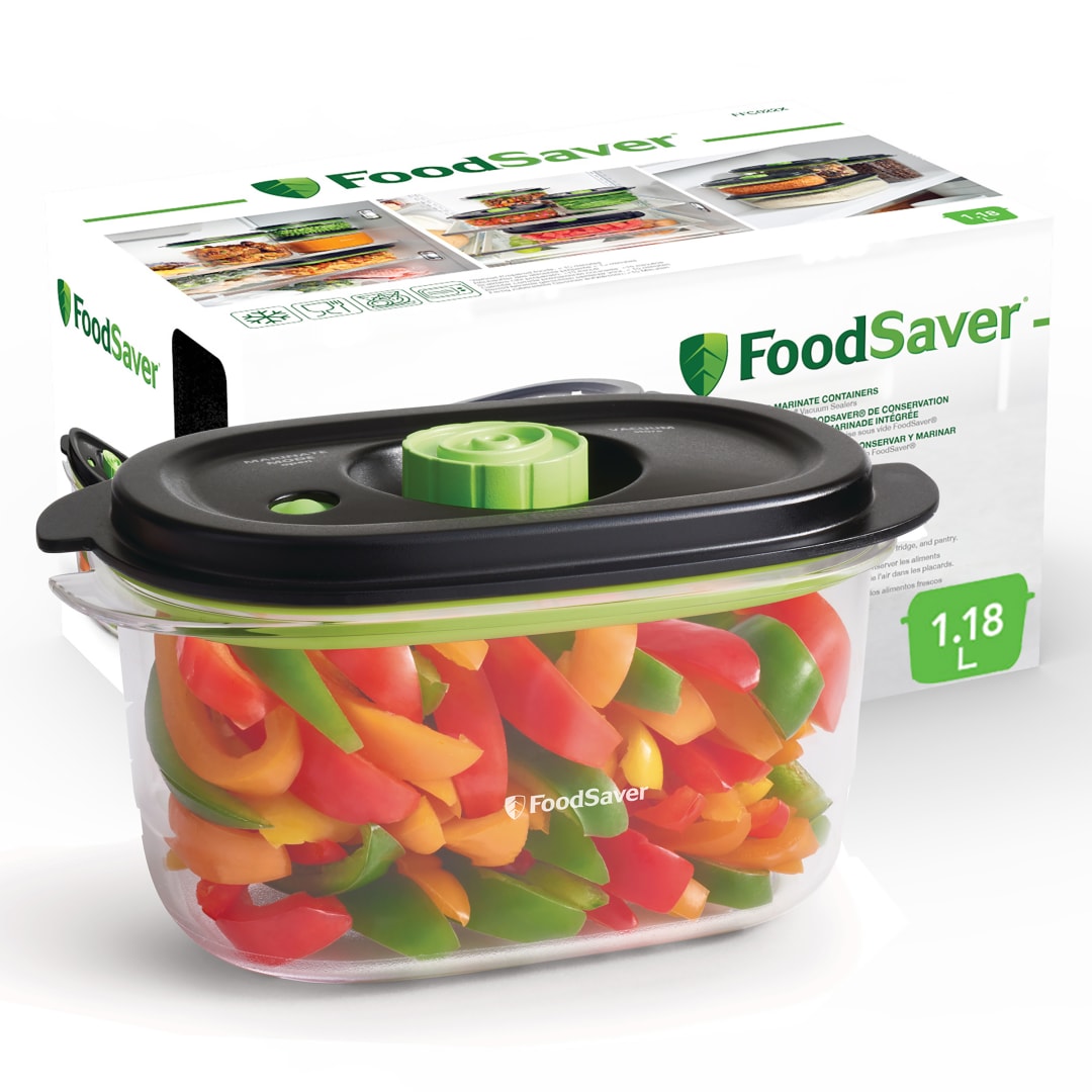 Recipiente de envasado al vacío de alimentos para conservar  y marinar FoodSaver | 1,18 litros | Recipiente hermético para alimentos sin BPA | A prueba de fugas | Apto para lavavajillas