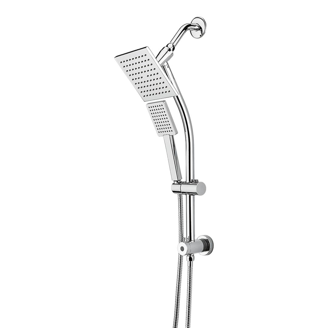 Square Slidebar Showerhead and Handheld Shower in Polished Chrome