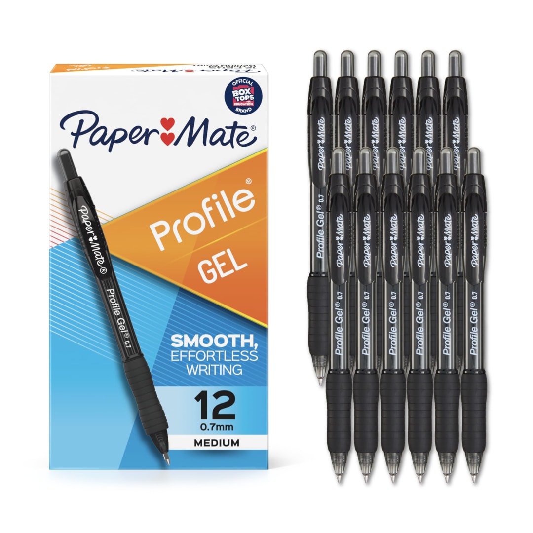 Paper Mate® Gel Pen, Profile Retractable Pen, 0.7mm, Black, 12 Count