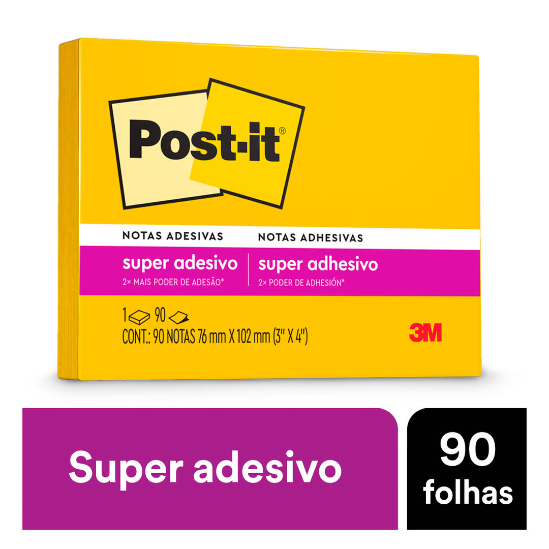 Bloco de Notas Super Adesivas Post-it®, Amarelo Sol, 76 mm x 102 mm, 90 Folhas