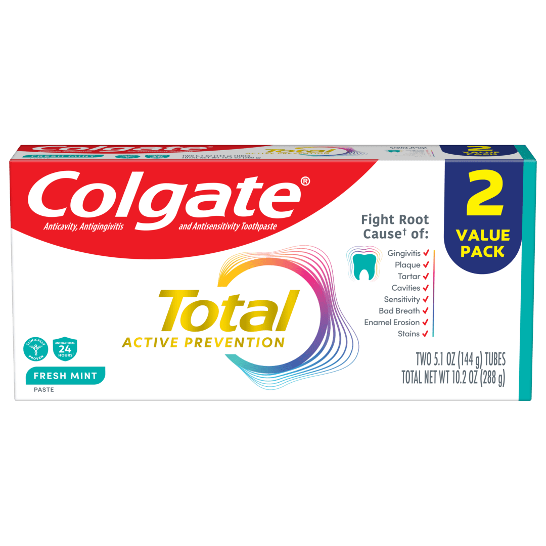 Colgate Total Active Prevention Fresh Mint Toothpaste, 2 Pack, 5.1 oz