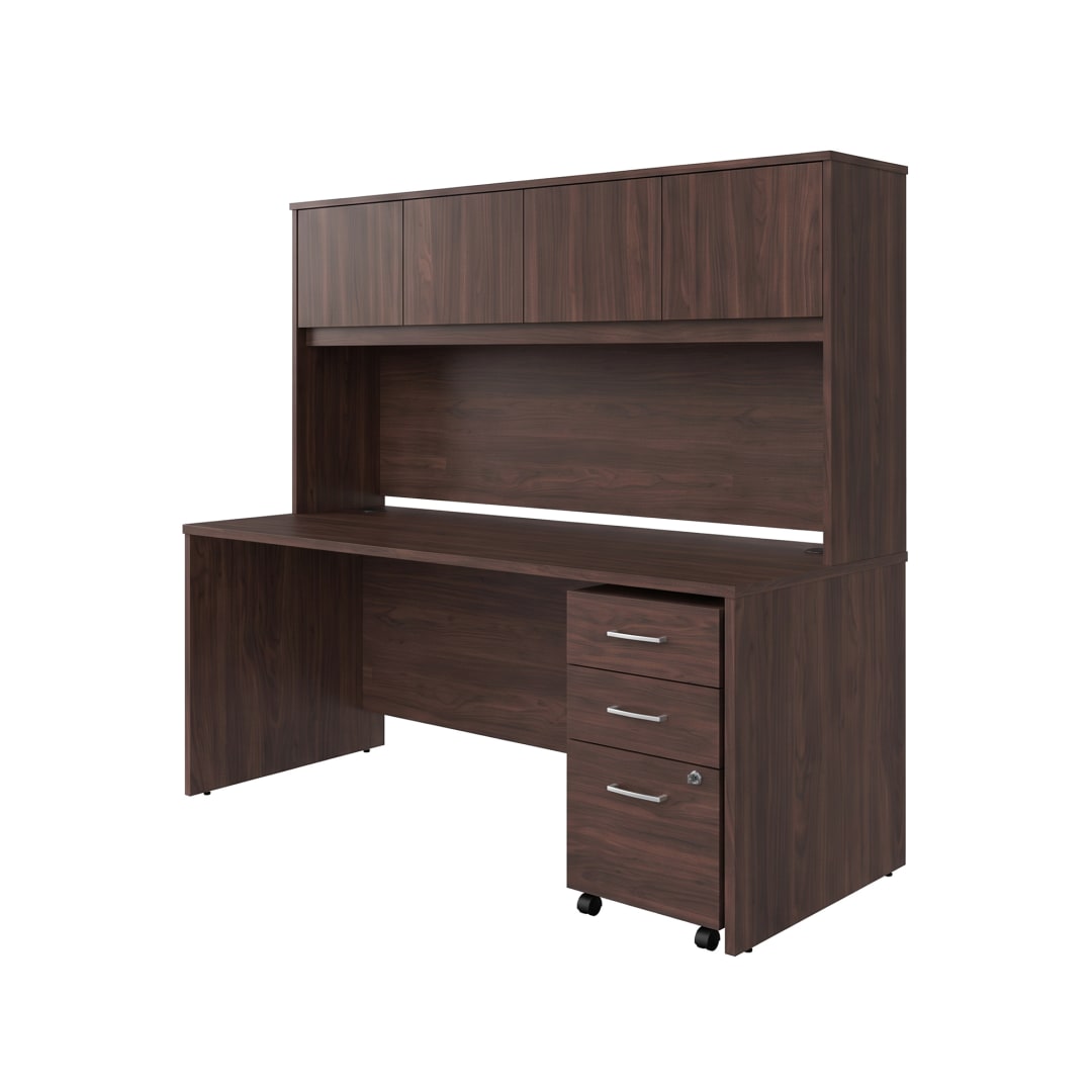 Cornerstone 71"W x 29.25"D Executive Desk with Hutch and 3-Drawer Mobile Pedestal, Espresso