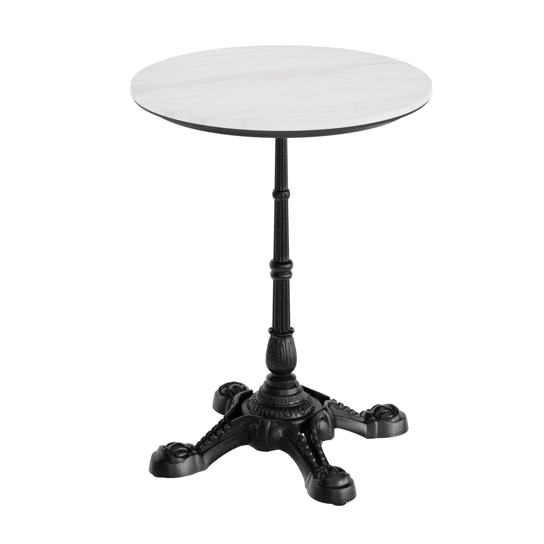 TopGuard 24" Round White Faux Marble Table, 22.75x22.75 Black Bistro Base, Seamless Surface Technology, Moisture, Scratch, Heat, UV Resistant