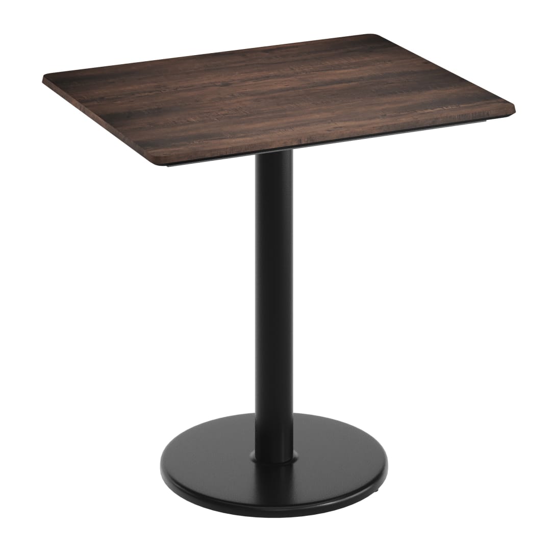 TopGuard 30" x 24" Tabletop, Seamless Surface Technology, Dark Brown with 18" Round Black Table Height Base, Moisture, Scratch, Heat, UV Resistant