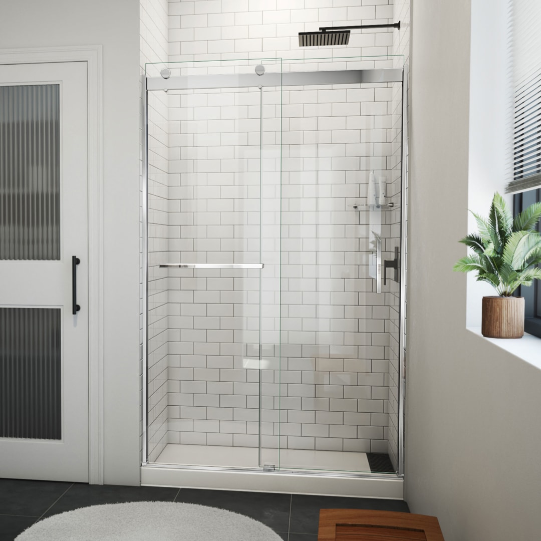 DreamLine Sapphire-V 44 - 48 inch W x 76 inch H Semi-Frameless Bypass Shower Door in Chrome