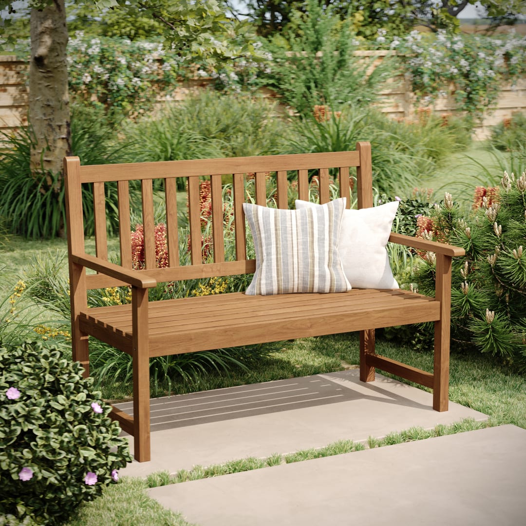 Adele Commercial Grade Indoor/Outdoor Patio Acacia Wood Bench, 2-Person Slatted Seat Loveseat for Park, Garden, Yard, Porch, Brown