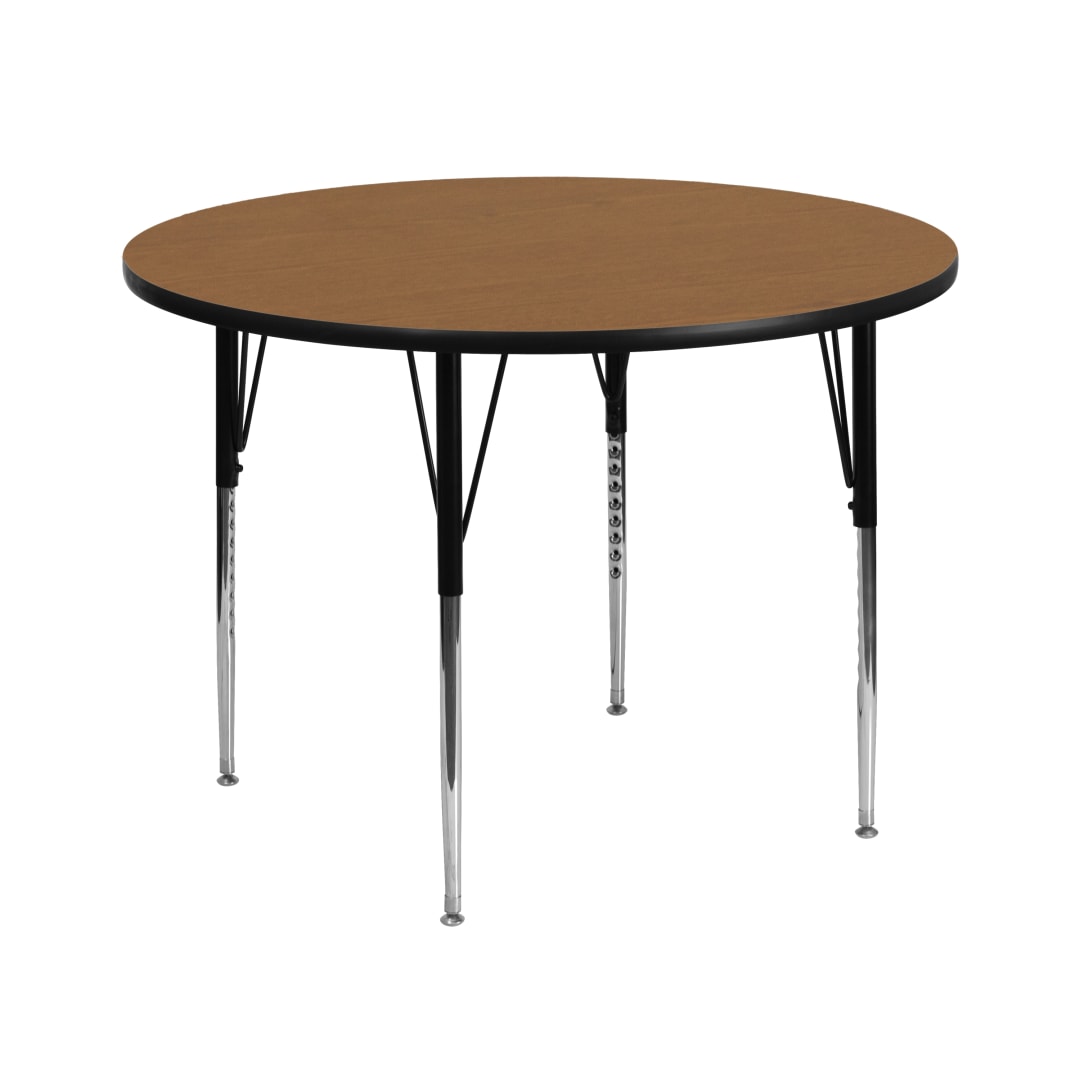 Wren 42'' Round Oak Thermal Laminate Activity Table - Standard Height Adjustable Legs
