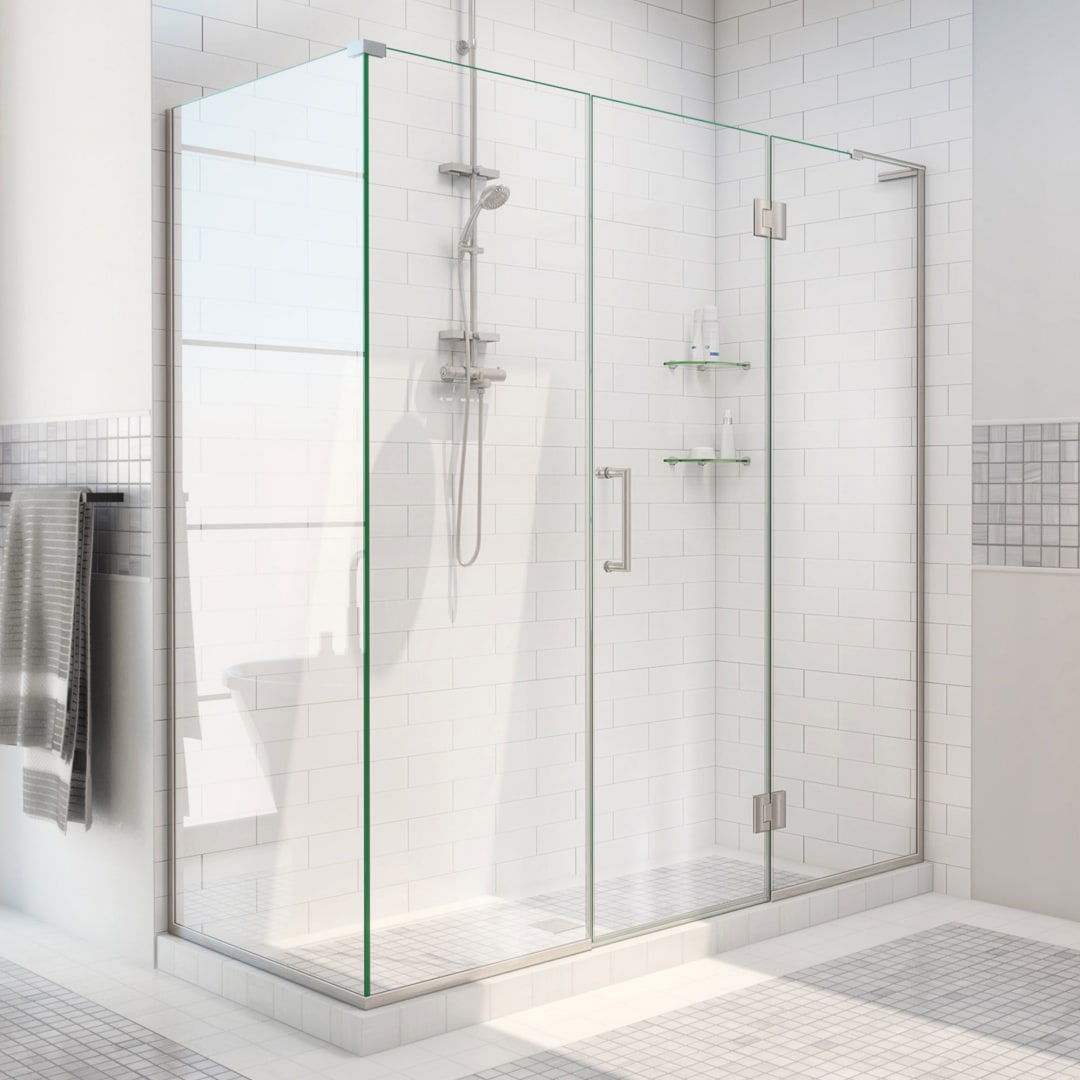 DreamLine Unidoor-X 70 1/2 inch W x 34 3/8 inch D x 72 inch H Frameless Hinged Shower Enclosure in Brushed Nickel