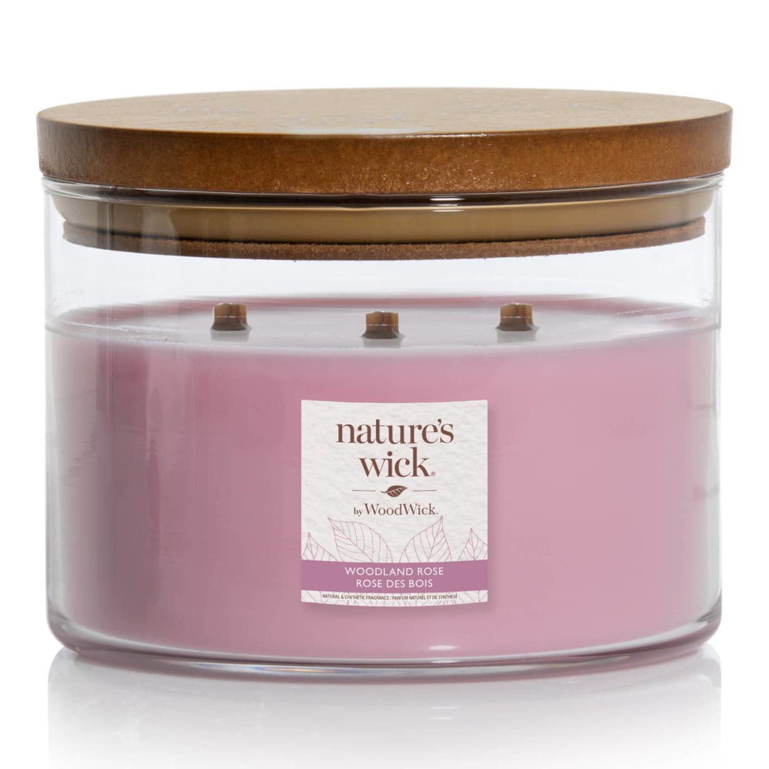 WoodWick® Nature's Wick Multi Wick Tumbler Scented Candle | Woodland Rose | with Crackling Wick | 433g | Gifts for Women
