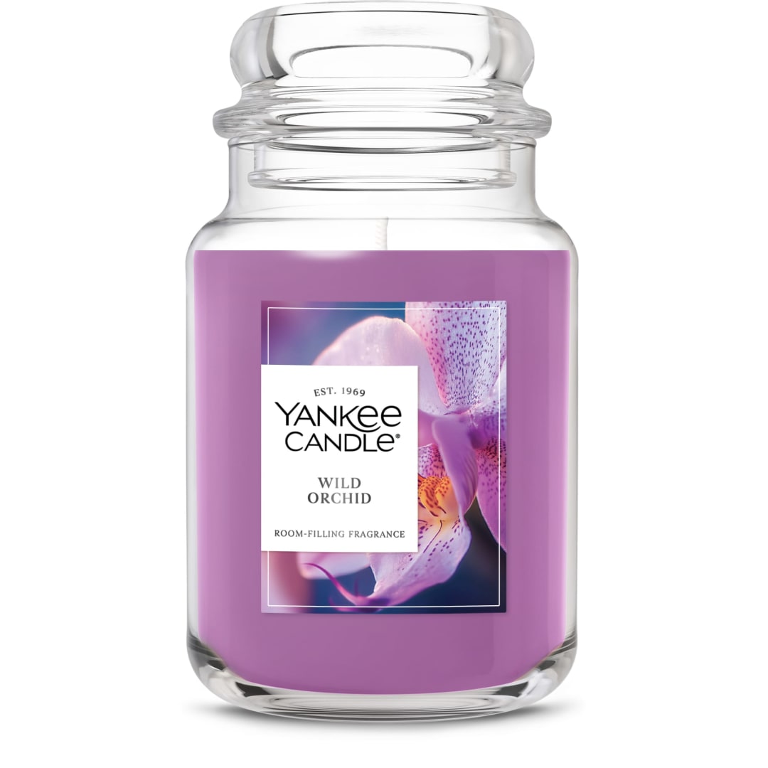 Yankee Candle Large Jar Scented Candle with up to 150 Hour Burn Time, Premium Plant Wax Blend for Consistent Burn, 22 oz Jar Candle with Room Filling Fragrance, Wild Orchid