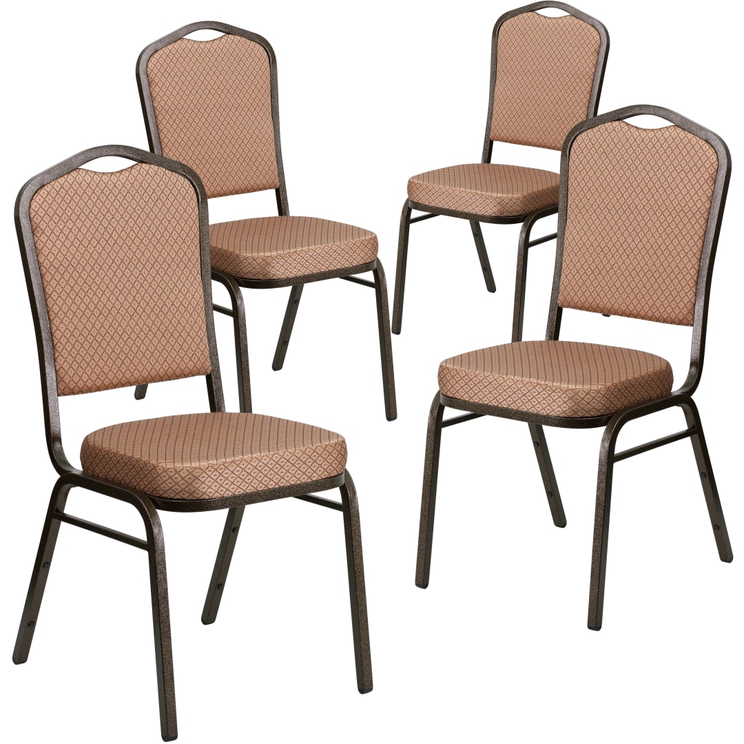 4 Pack HERCULES Series Crown Back Stacking Banquet Chair in Gold Diamond Patterned Fabric - Gold Vein Frame