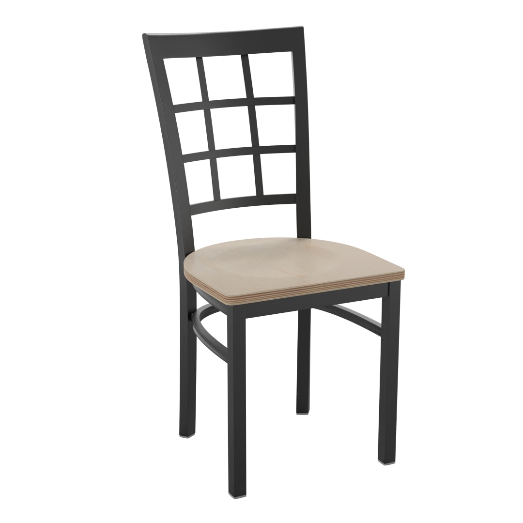 HERCULES Series Black Window Back Metal Restaurant Chair - Antique White Wood Seat