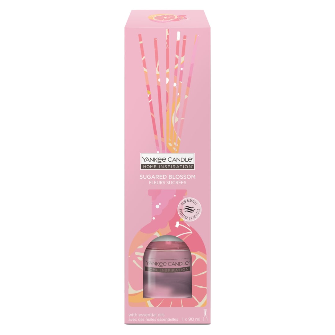 Yankee Candle Home Inspiration Scented Reed Diffuser | Sugared Blossom Aroma Diffuser with Essential Oils | Up to 10 Weeks of Fragrance | 90 ml | Perfect Gifts for Women