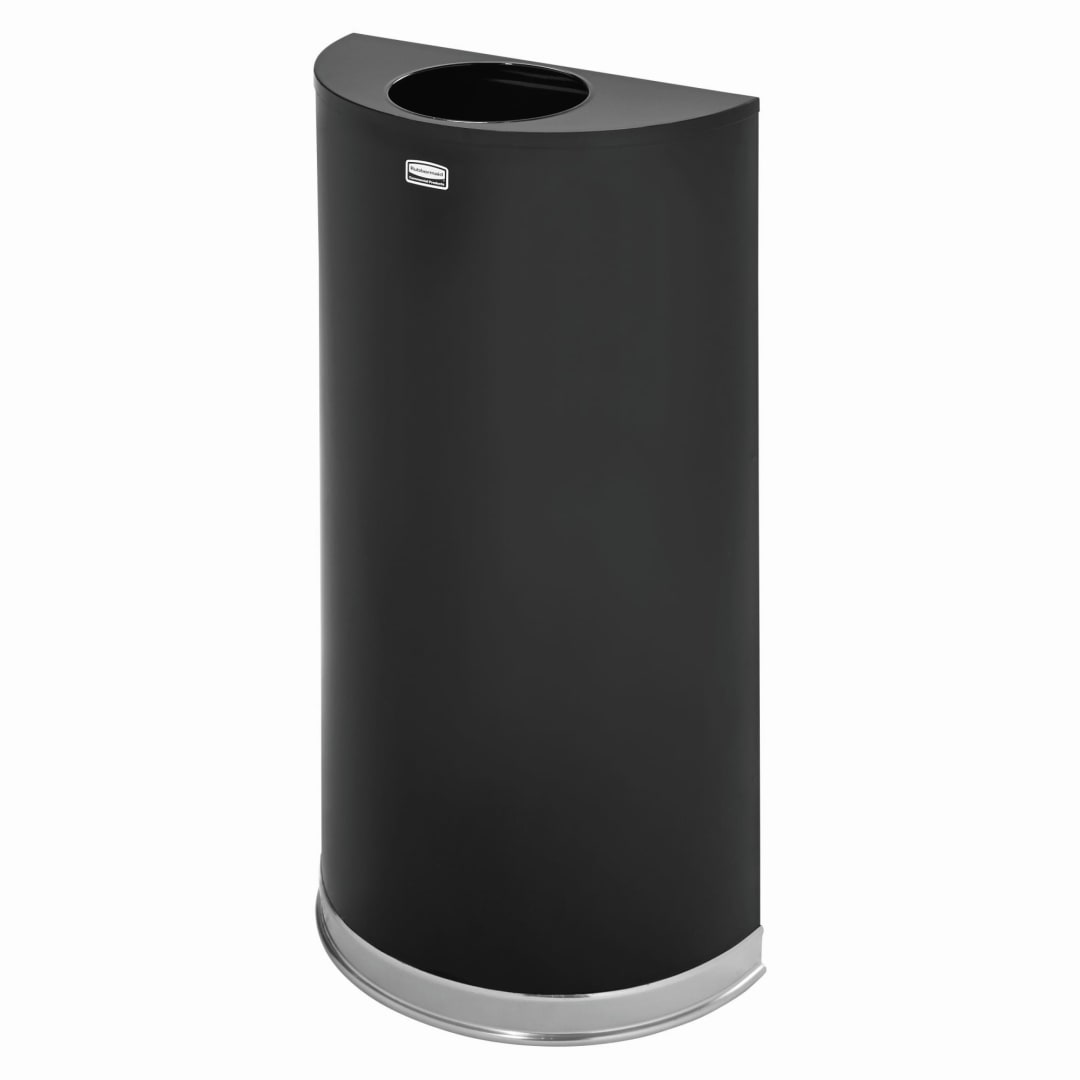 Half Round Open Top 12 Gal Non Perforated Black with Chrome Trim