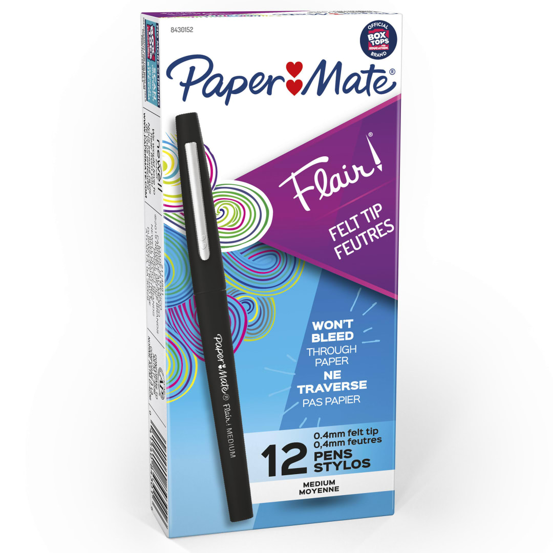 Paper Mate® Flair Felt Tip Pens, Medium Point (0.7mm), Black, 12 Count