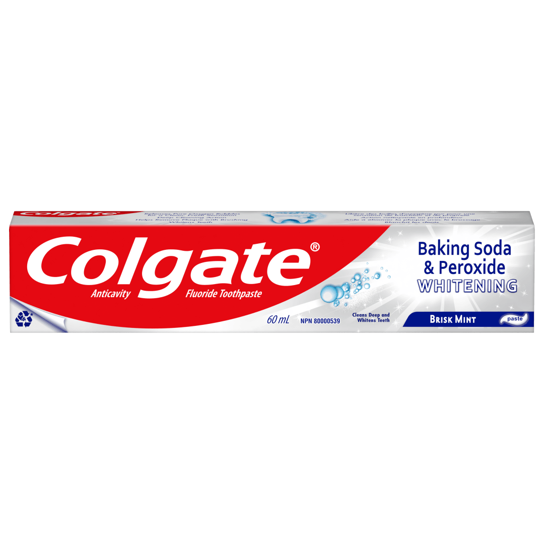 Colgate Baking Soda and Peroxide Whitening Toothpaste, Brisk Mint, 60 mL