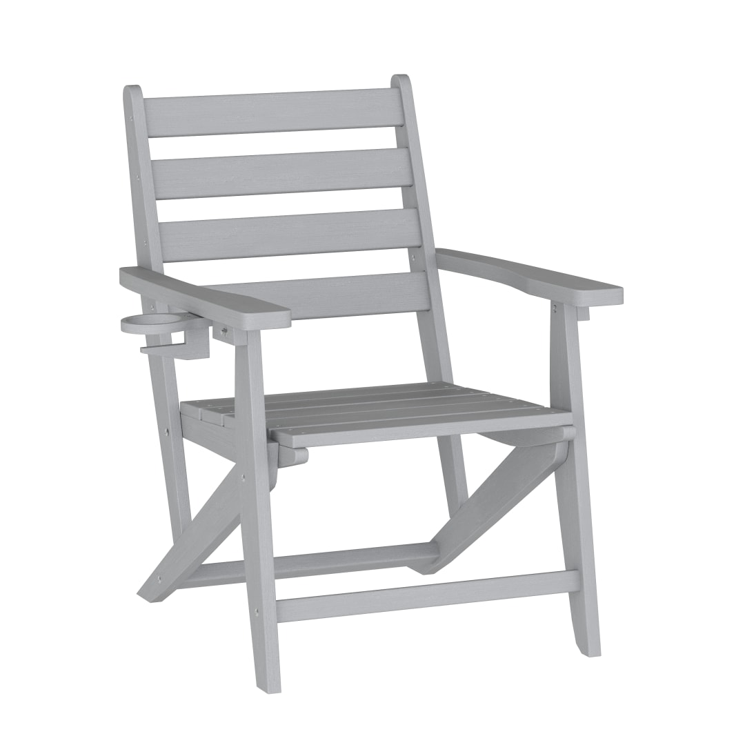 Tolleson Commercial Grade Adirondack Dining Chair with Fold Out Cup Holder, Weather Resistant Recycled HDPE Adirondack Chair in Gray