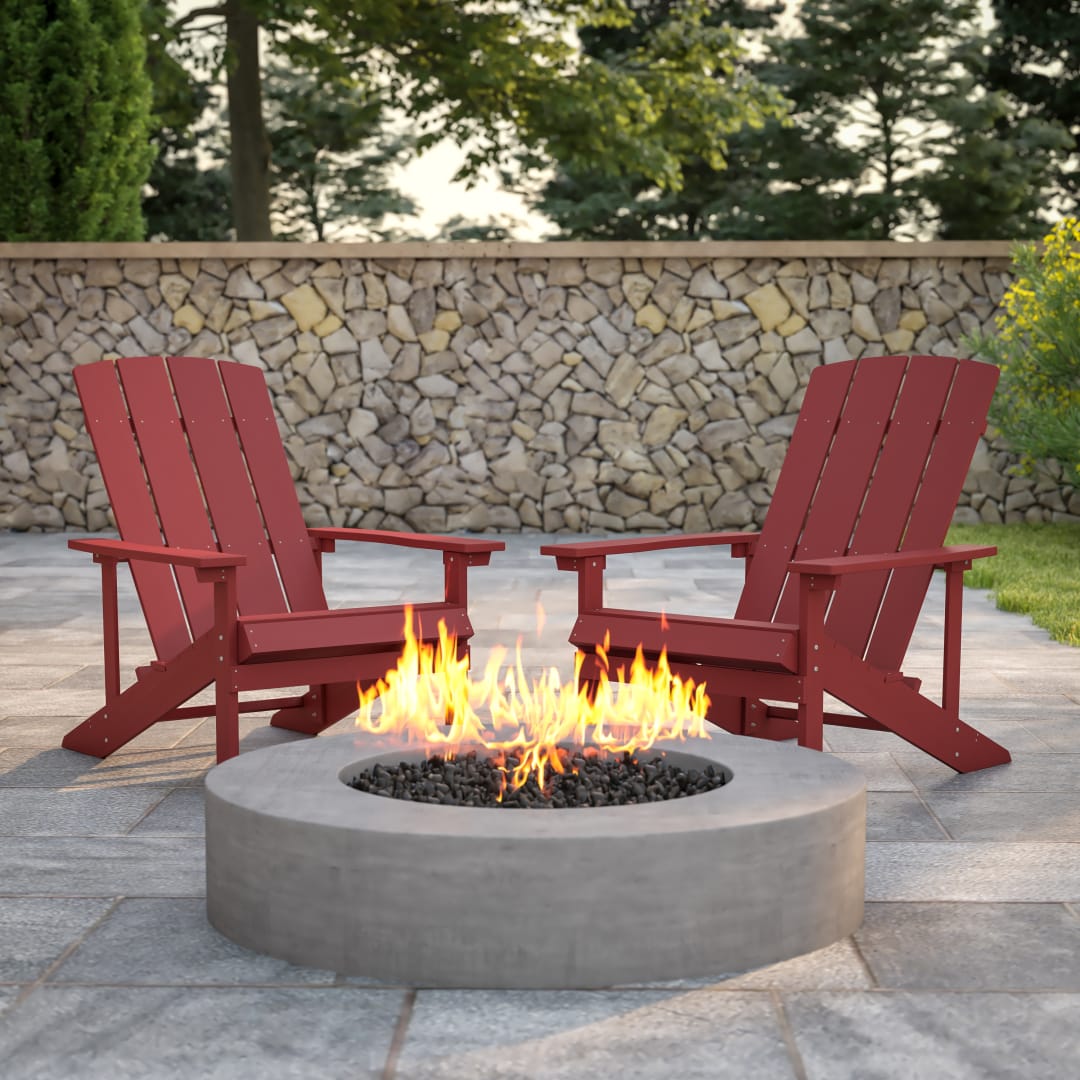 Set of 2 Charlestown All-Weather Poly Resin Wood Adirondack Chairs in Red