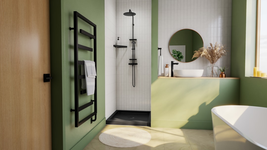 DreamLine SlimLine 36 inch D x 36 inch W x 2 3/4 inch H Single Threshold Black Alcove Shower Base with 2 inch Matte Black Center Round Drain