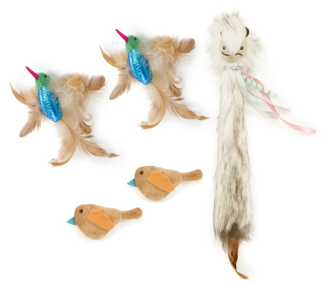 SmartyKat Happy Hunter (Set of 5) Plush Electronic Sound Cat Toys Variety Pack, Battery Powered