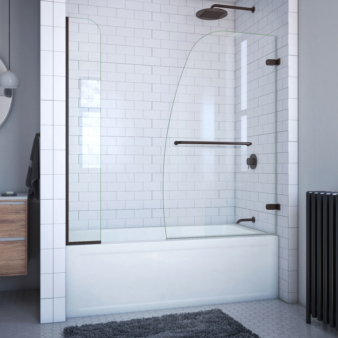 DreamLine Aqua Uno 56 - 60 inch W x 58 inch H Frameless Hinged Tub Door with Extender Panel in Oil Rubbed Bronze