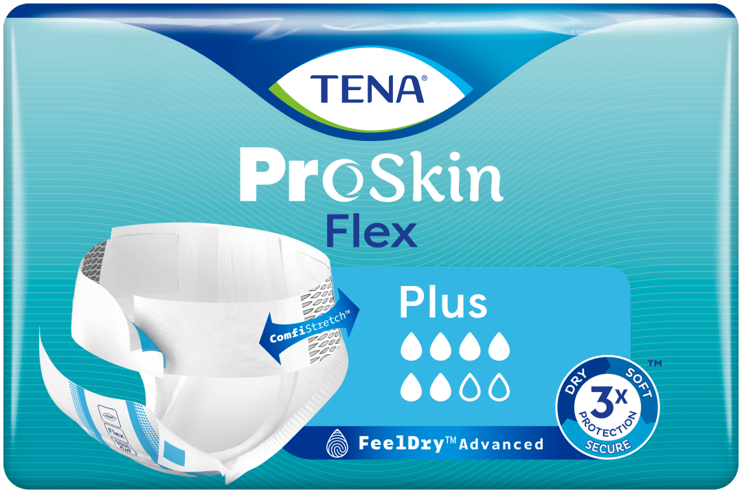 TENA ProSkin Flex Plus – Belted Incontinence Briefs for Heavy Leakage with Adjustable COMFIStretch™ Belt, Easy-Fastening System &amp; Triple Skin Protection - Medium, Pack of 30