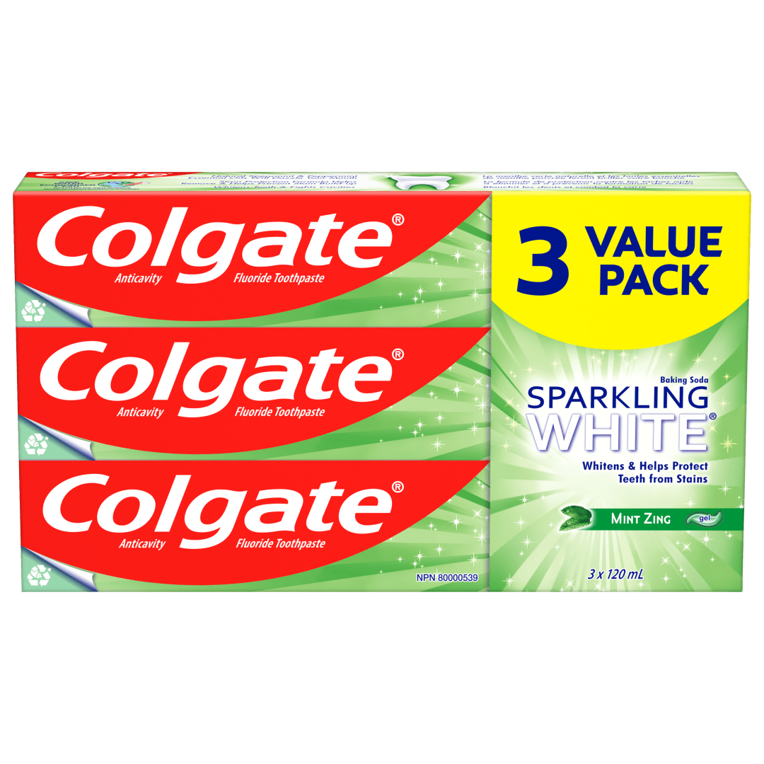 Colgate Sparkling White Whitening Toothpaste, Mint Zing - 120ml, 3 Pack