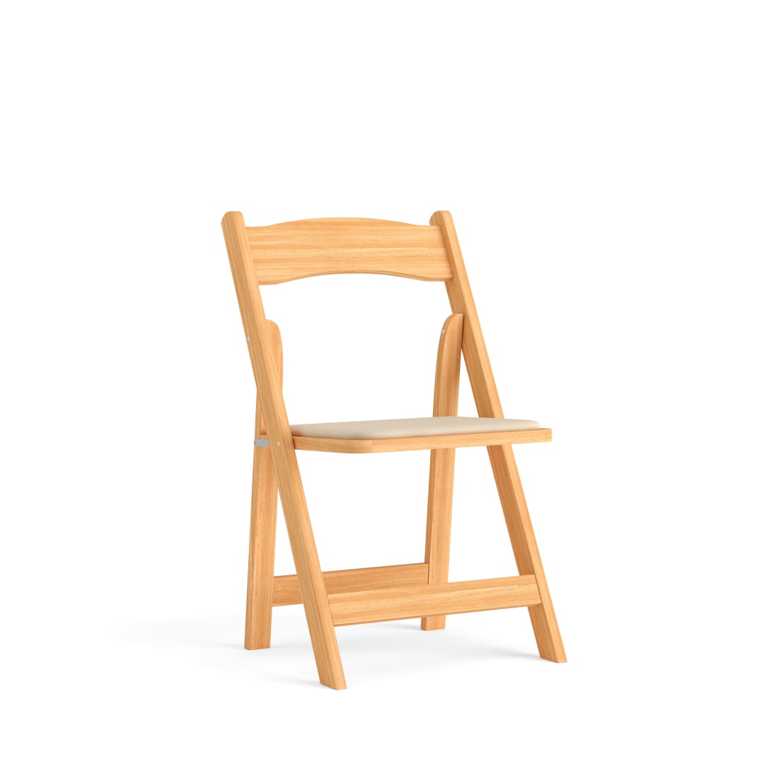 HERCULES Series Natural Wood Folding Chair with Vinyl Padded Seat