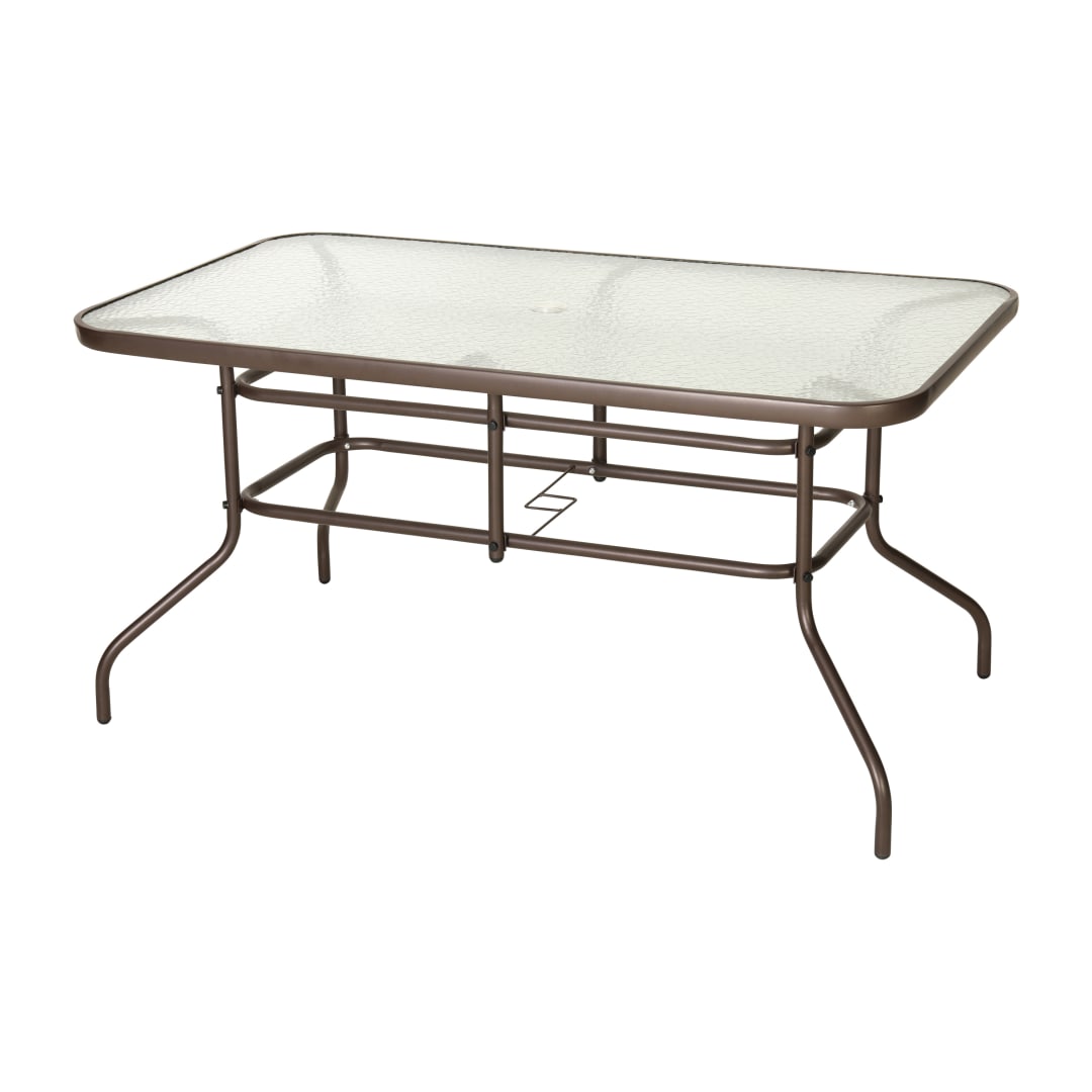 Tory 31.5" x 55" Bronze Rectangular Tempered Glass Metal Table with Umbrella Hole