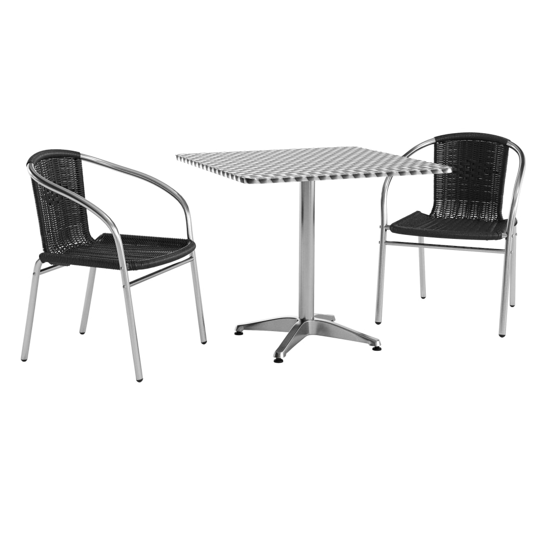Lila 31.5'' Square Aluminum Indoor-Outdoor Table Set with 2 Black Rattan Chairs