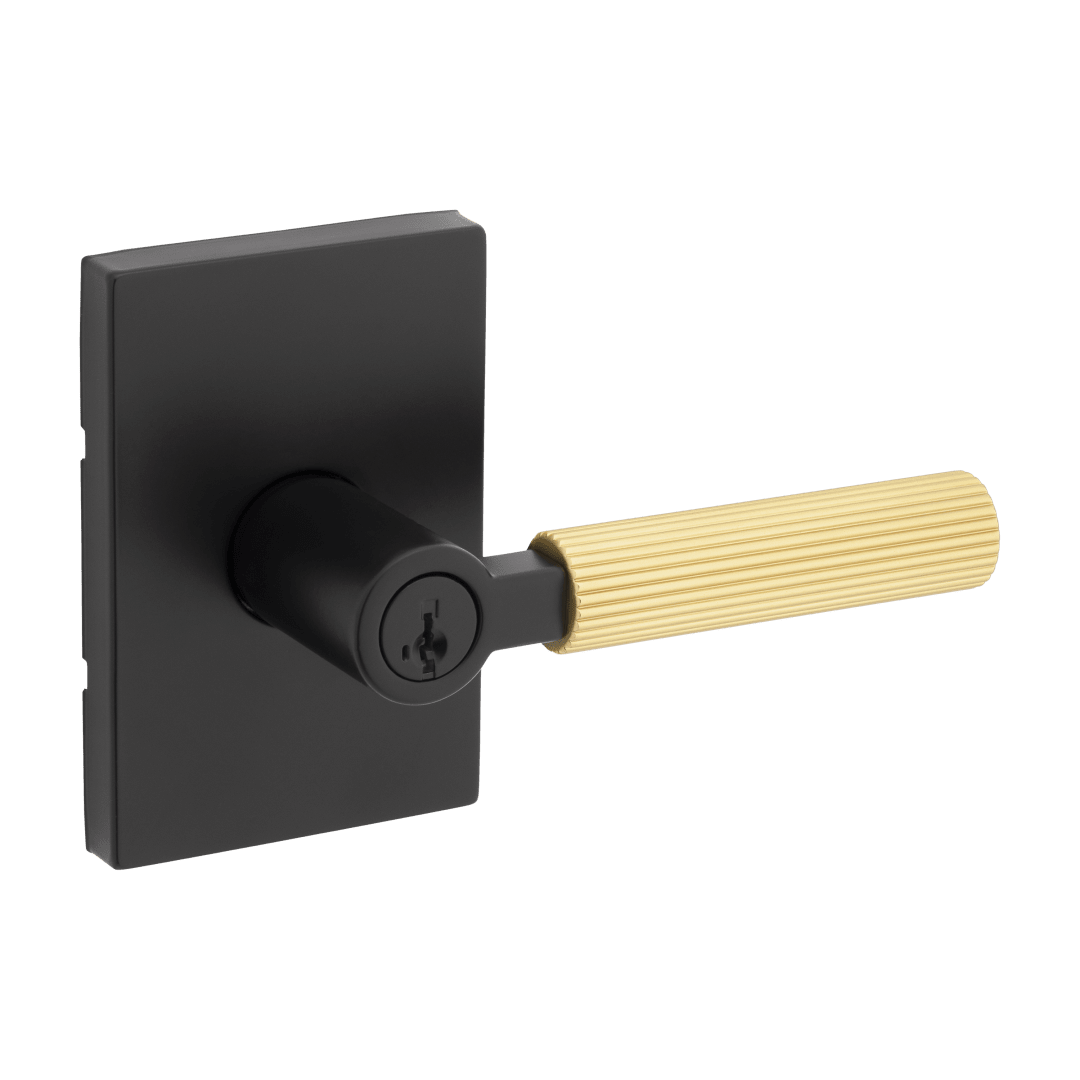 Mirada Reeded Keyed Entry Lever featuring SmartKey Security™ in Matte Black & Satin Brass
