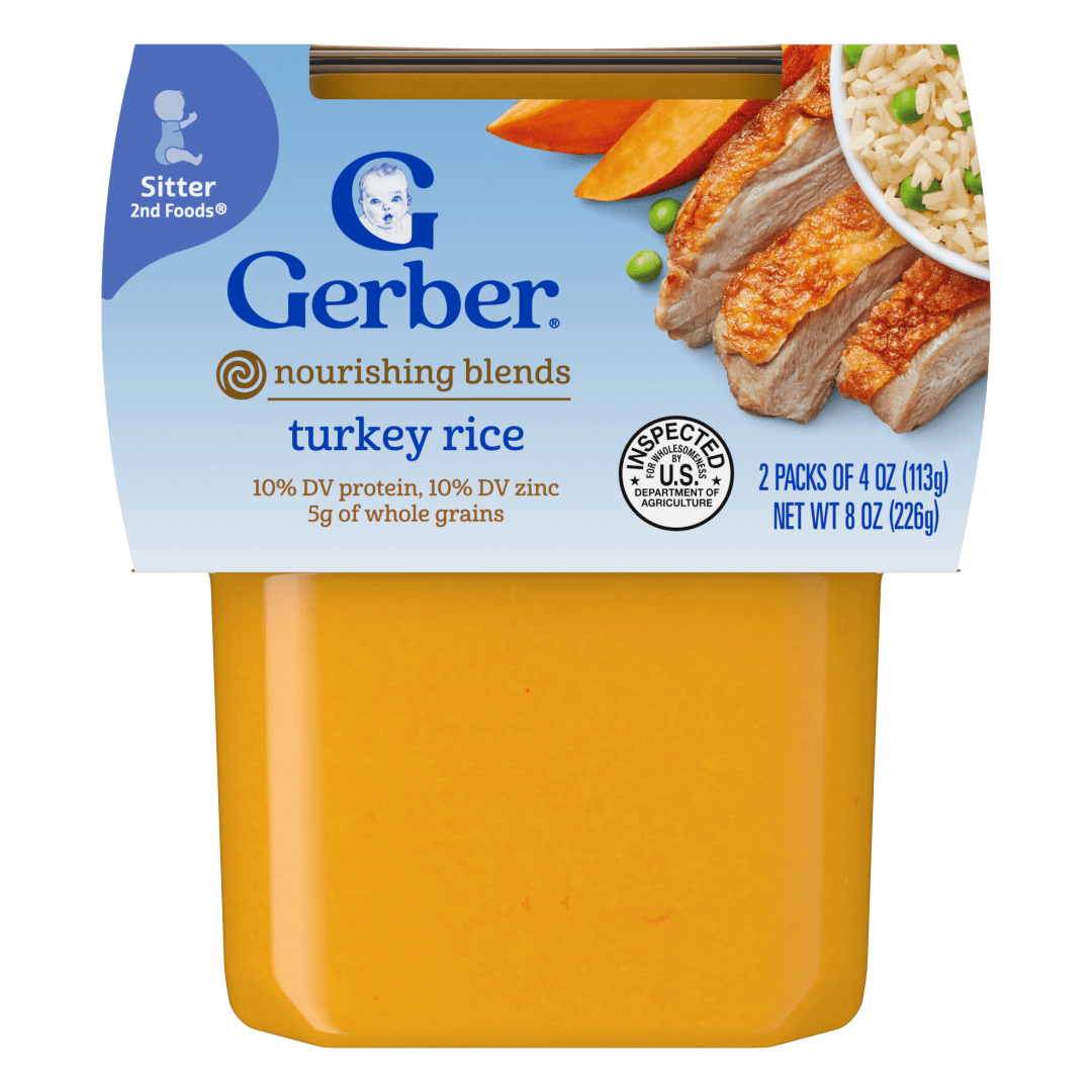 Gerber Stage 2 Baby Food, Turkey Rice Puree Tub, Baby Puree, 2PK