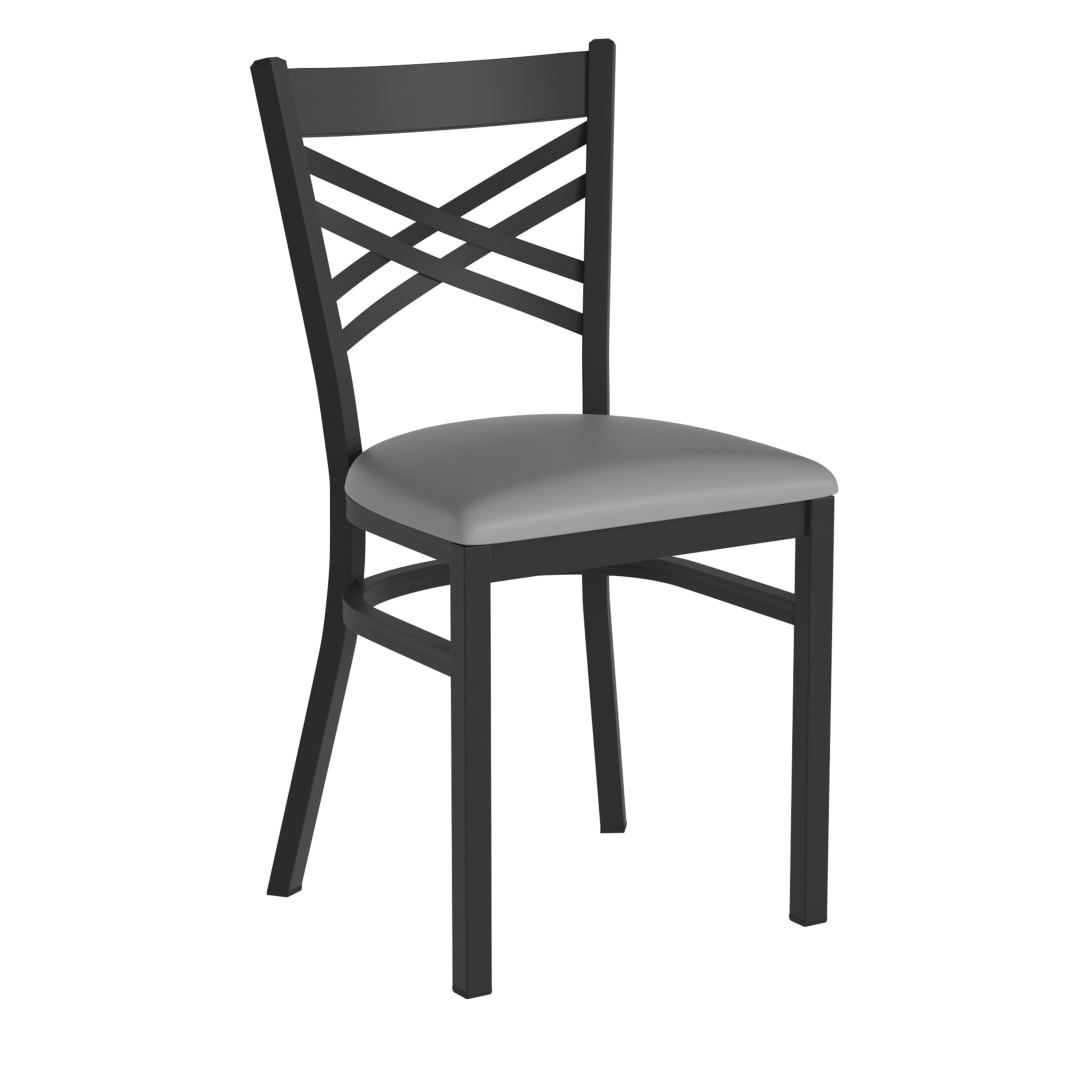 HERCULES Black ''X'' Back Metal Restaurant Chair - Gray Vinyl Seat