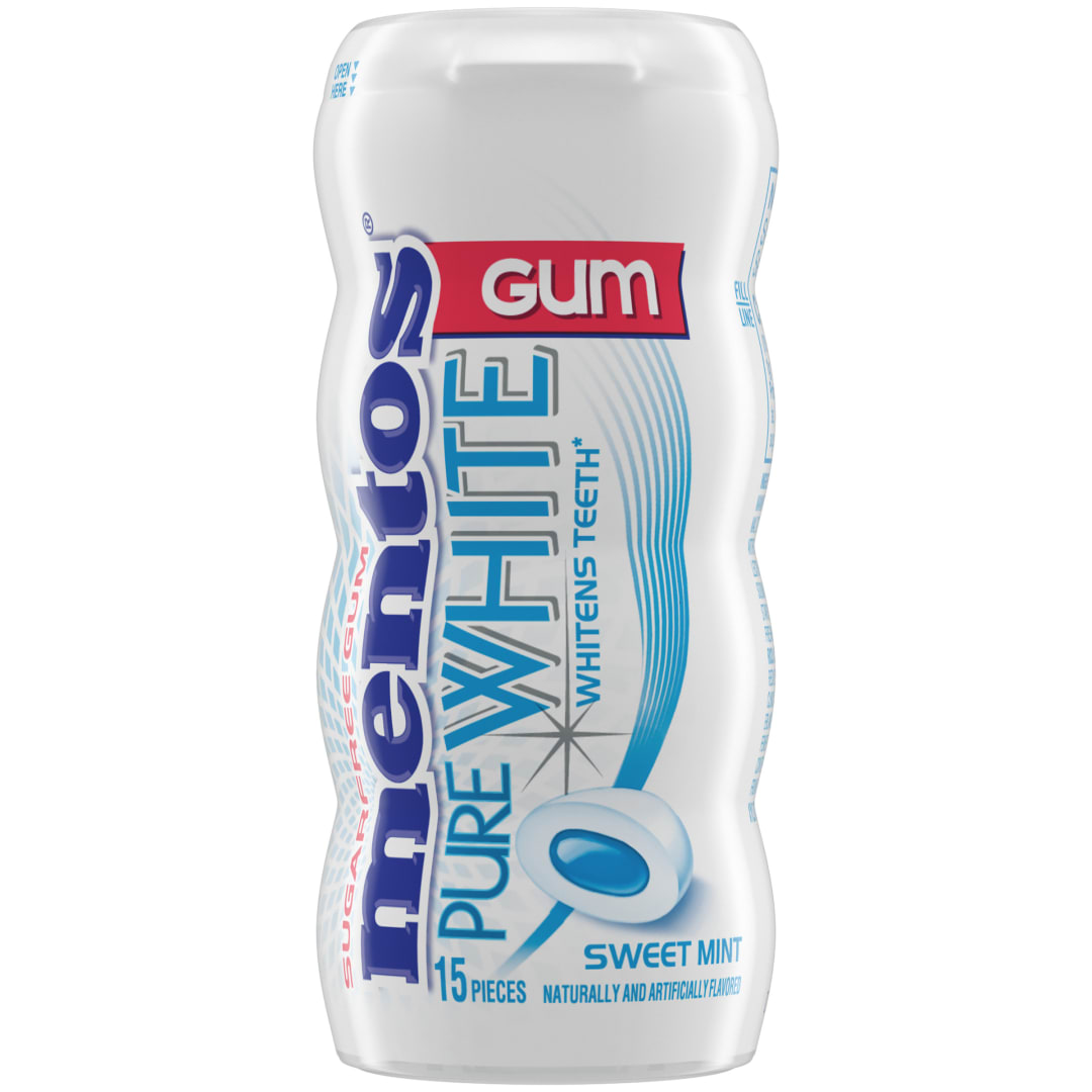 Mentos Gum Pure White Sugar Free Chewing Gum Sweet Mint 15 pc Pocket Bottle