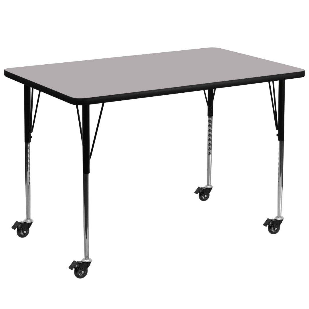 Wren Mobile 36''W x 72''L Rectangular Grey Thermal Laminate Activity Table - Standard Height Adjustable Legs