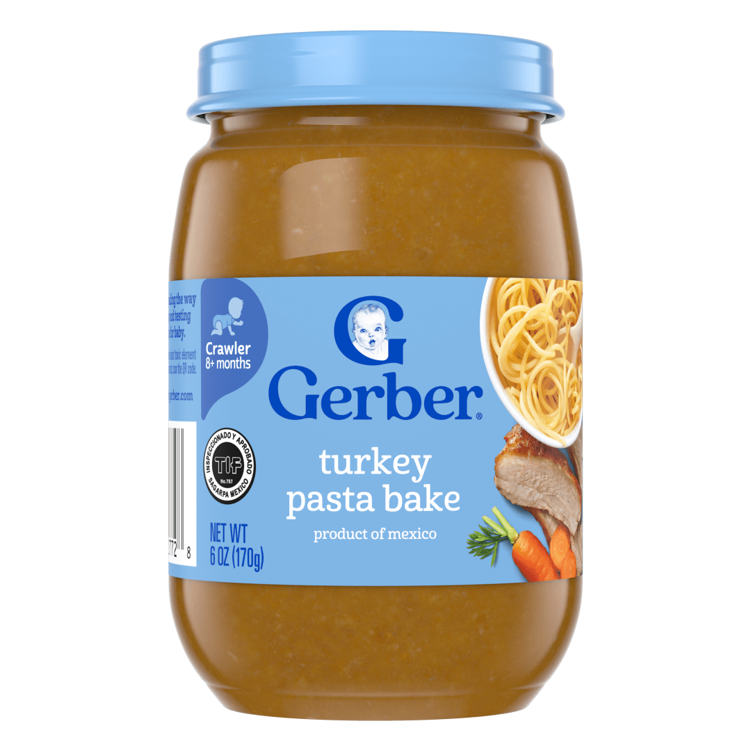 Gerber Stage 3 Baby Food, Turkey and Pasta Bake Jar, Baby Puree Jars Glass