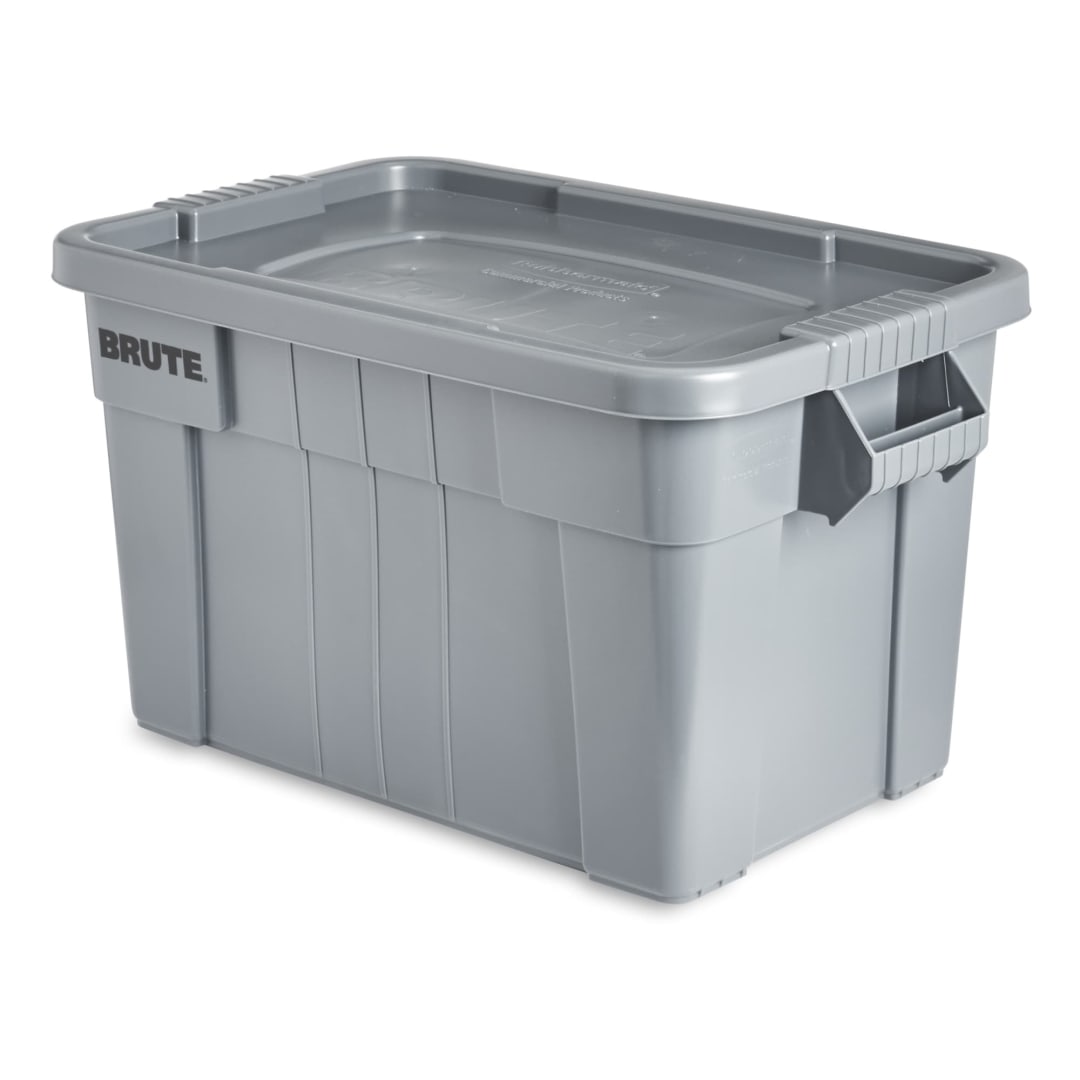 Rubbermaid Commercial Products Brute Tote Storage Container with Lids-Included 20-Gallon Gray Rugged/Reusable Boxes for Moving/Storing in Garage/Basement/Attic/Jobsite/Truck/Camping 2 Pack